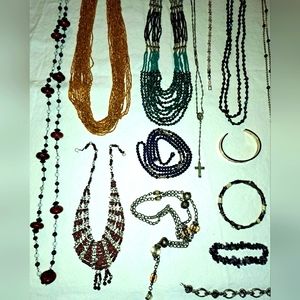 Jewelry collection Egyptian revival vintage and modern glass beads rosary lot